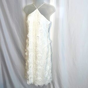 Trina Turk Women Conga La Flor White Floral Lace Midi Dress Size 2 High Neck NWT